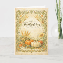 Vintage Botanical Thanksgiving Pumpkin Harvest Karte