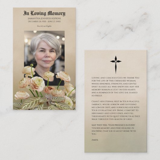 Vintage Botanical Tribute Prayer Card Visitenkarte (Vorne/Hinten)