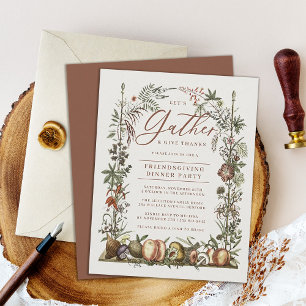 Vintage Botanical und Pilze Friendsgiving  Einladung