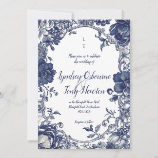 Vintage Botanical Wedding Invitation in Blue Einladung