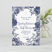 Vintage Botanical Wedding Invitation in Blue Einladung (Stehend Vorderseite)