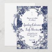 Vintage Botanical Wedding Invitation in Blue Einladung (Vorne/Hinten)