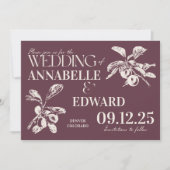 Vintage Botanical Wedding Plum Burgundy Einladung (Vorderseite)