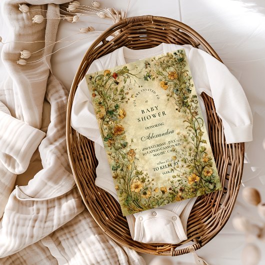 Vintage Botanical Wildflower Baby Shower Einladung