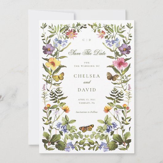 Vintage Botanical Wildflower Boho Save The Date Einladung (Vorderseite)