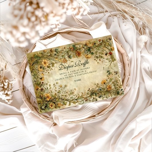 Vintage Botanical Wildflower Diapper Raffle  Begleitkarte