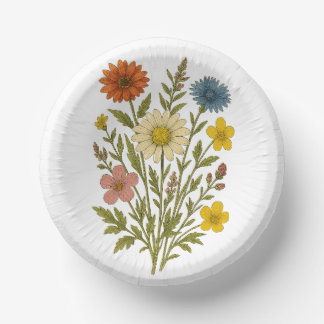 Vintage Botanical Wildflower Paper Plate/ Pappteller