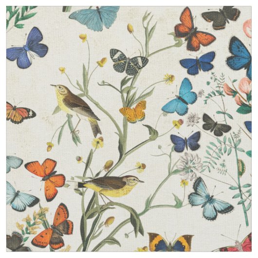 Vintage Botanicals-Schmetterlinge Elfenbein Stoff (Nahaufnahme)