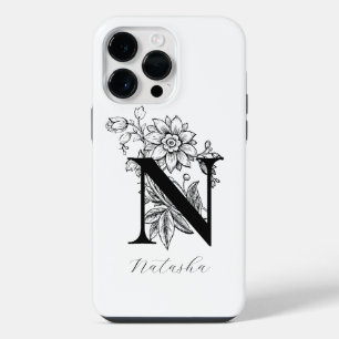 Vintage-Botanik-Initiale N-Monogramm-Name iPhone 14 Pro Max Hülle