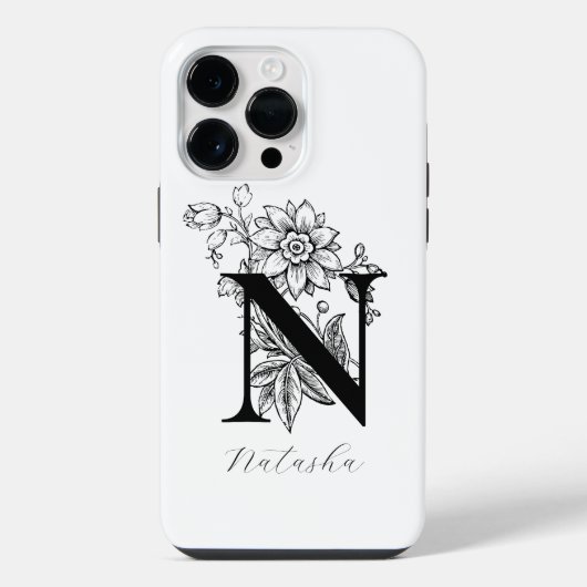 Vintage-Botanik-Initiale N-Monogramm-Name iPhone Hülle (Rückseite)