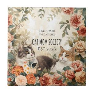 Vintage-Botanik-Katzenmutter-Gesellschaft Florale Fliese
