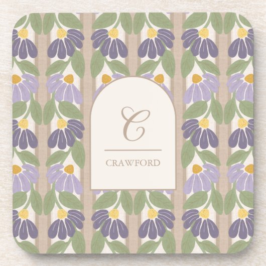 Vintage Botanik-Set Untersetzer mit Monogramm (Vorderseite)