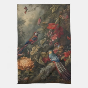 Vintage-Botanik-Vögel im Paradies Moody Floral Geschirrtuch