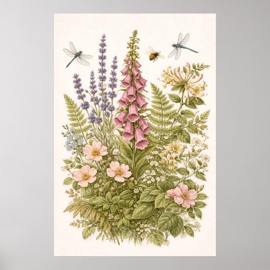 Vintage-Botanik-Wildblumengarten-Kunstposter Poster (Vorne)