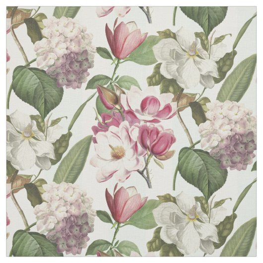 Vintage botanisch-rosa Magnolien und Hydrangeas Stoff (Muster)