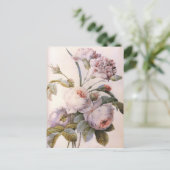 Vintage botanische Abbildung, rosa Postkarte (Stehend Vorderseite)