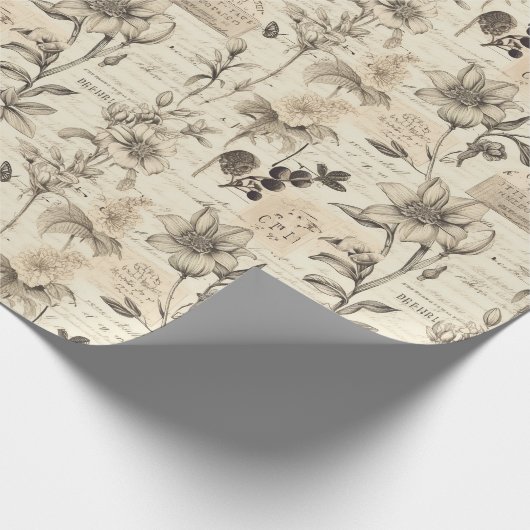 Vintage botanische Abbildungen und maschinengeschr Geschenkpapier (Ecke)