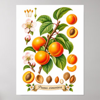Vintage botanische Aprikosen-Illustration Poster