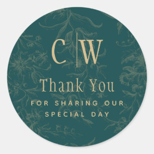 Vintage BOTANISCHE AQUAMARINE GOLD-Gastgeschenk Ho Runder Aufkleber