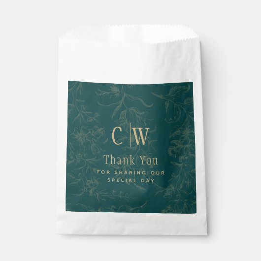 Vintage BOTANISCHE AQUAMARINE GOLD-Hochzeit Geschenktütchen (Vorderseite)