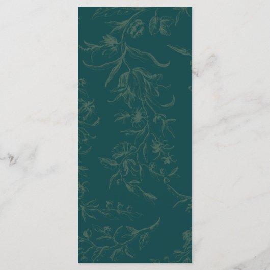 Vintage BOTANISCHE AQUAMARINE GOLD-Hochzeit Menükarte (Rückseite)