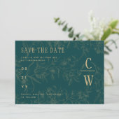 Vintage BOTANISCHE AQUAMARINE GOLD-Hochzeit Save The Date (Stehend Vorderseite)