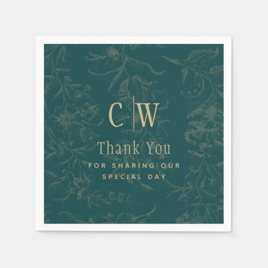 Vintage BOTANISCHE AQUAMARINE GOLD-Hochzeit Serviette (Vorderseite)