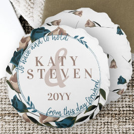 Vintage Botanische Aquamarine Rose Weinberge Hochz Rundes Kissen