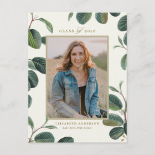 Vintage Botanische Blätter Beige Foto-Abschluss Postkarte