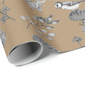 Vintage botanische Blätter Berries Pflanze und Vög Geschenkpapier (Rolleneckpunkt)