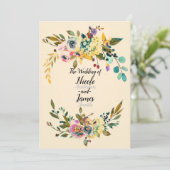 Vintage Botanische Blätter Creme Wedding Einladung (Stehend Vorderseite)