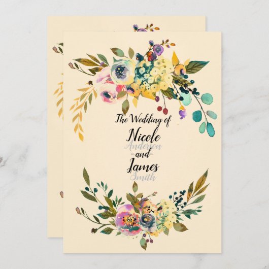 Vintage Botanische Blätter Creme Wedding Einladung (Vorne/Hinten)