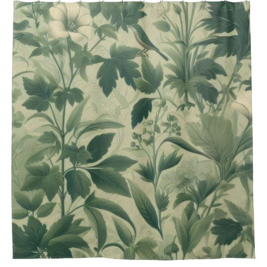 Vintage botanische Blätter drucken Grün Duschvorhang (Vorderseite)