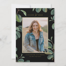 Vintage botanische Blätter Schwarzes Foto Abschlus Einladung