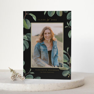 Vintage botanische Blätter Schwarzes Foto Abschlus Einladung