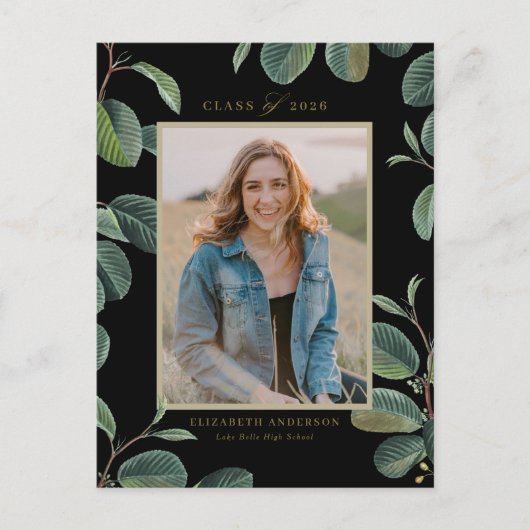 Vintage botanische Blätter Schwarzes Foto Abschlus Postkarte (Vorderseite)