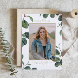 Vintage botanische Blätter Weißes Foto Abschluss Einladung