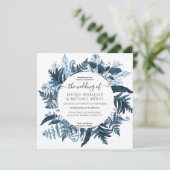 Vintage botanische Blaue Vegetation Einladung (Stehend Vorderseite)