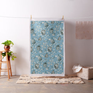 Vintage Botanische Blauer Tansy-Floral Toile-Baumw Stoff