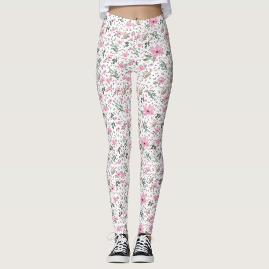 Vintage botanische Blume Leggings (Vorderseite)