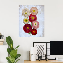 Vintage botanische Blume Rose Rotes Rosa auf Blau Poster
