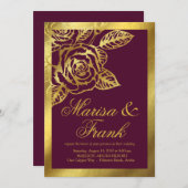 Vintage botanische Blumen Goldfolien-Burgunders Einladung (Vorne/Hinten)