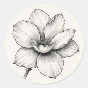 Vintage botanische Blumen-Tuschzeichnung Linie Runder Aufkleber