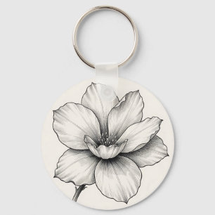 Vintage botanische Blumen-Tuschzeichnung Linie Schlüsselanhänger
