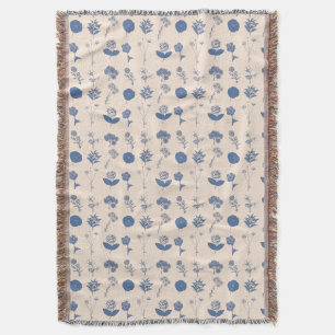 Vintage botanische Blumendarstellung Muster Blau Decke