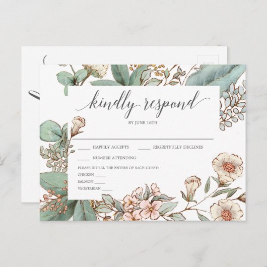 Vintage botanische Blumenzehen RSVP Postkarte (Vorne/Hinten)