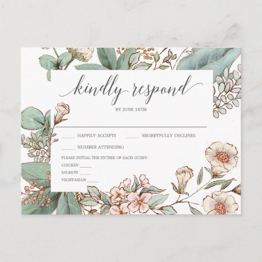 Vintage botanische Blumenzehen RSVP Postkarte (Vorderseite)