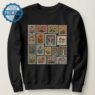 Vintage botanische Briefmarke mit Blume und Pilzen Sweatshirt