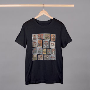 Vintage botanische Briefmarke mit Blume und Pilzen T-Shirt
