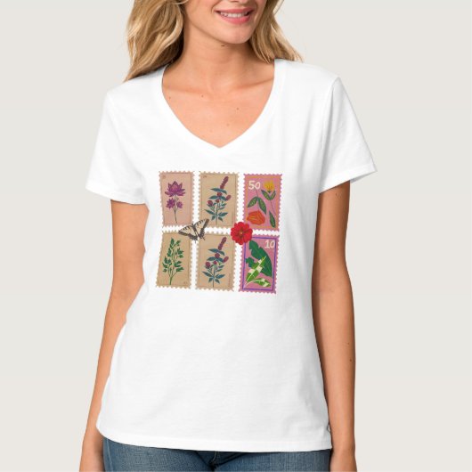 Vintage botanische Briefmarke T-Shirt (Vorderseite)